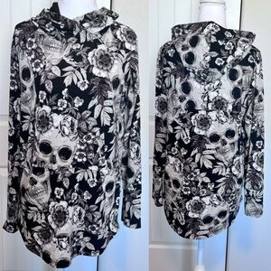 LuLaRoe Skull Floral Hoodie Kangaroo Pocket Sz Small
